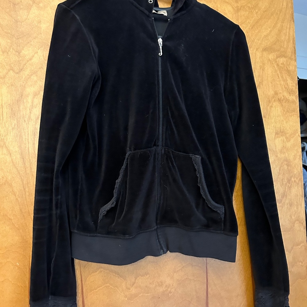 Juicy Couture Black Velour Zip Up Size Medium